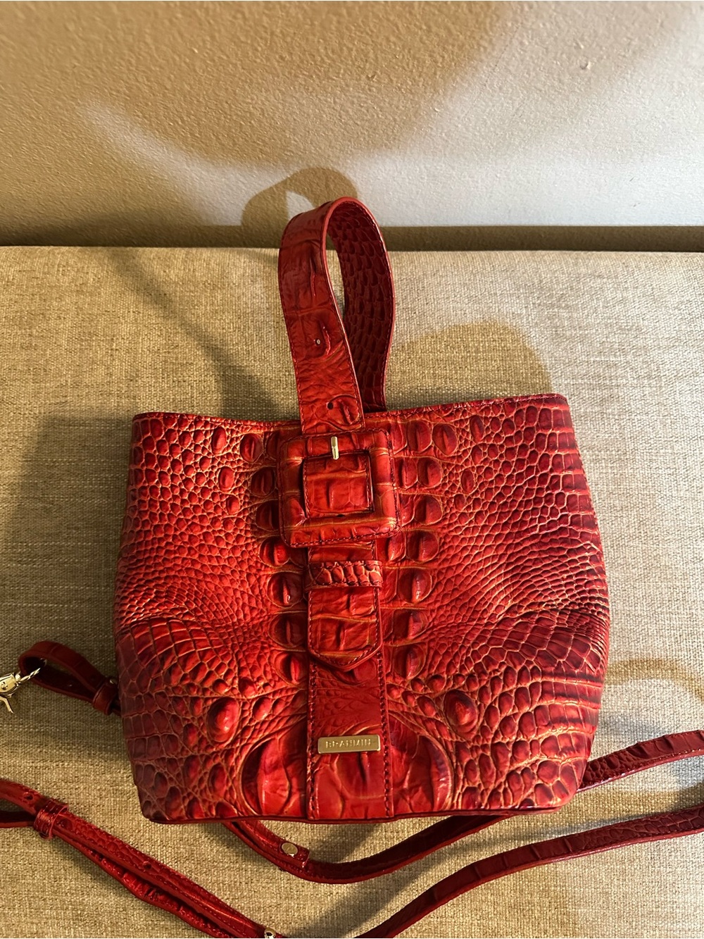 Brahmin Red Croc-Embossed Leather tote/crossbody/Shoulder bag